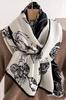 Black and Ecru Scarf with Floral Pattern - 100% Viscose, 178X66
