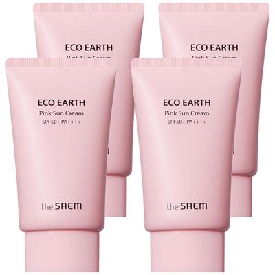 Eco Earth Rosa Sonnencreme (4er-Set) - SPF50+ PA++++ Beruhigende & aufhellende Sonnencreme mit Calamin, 50g x 4