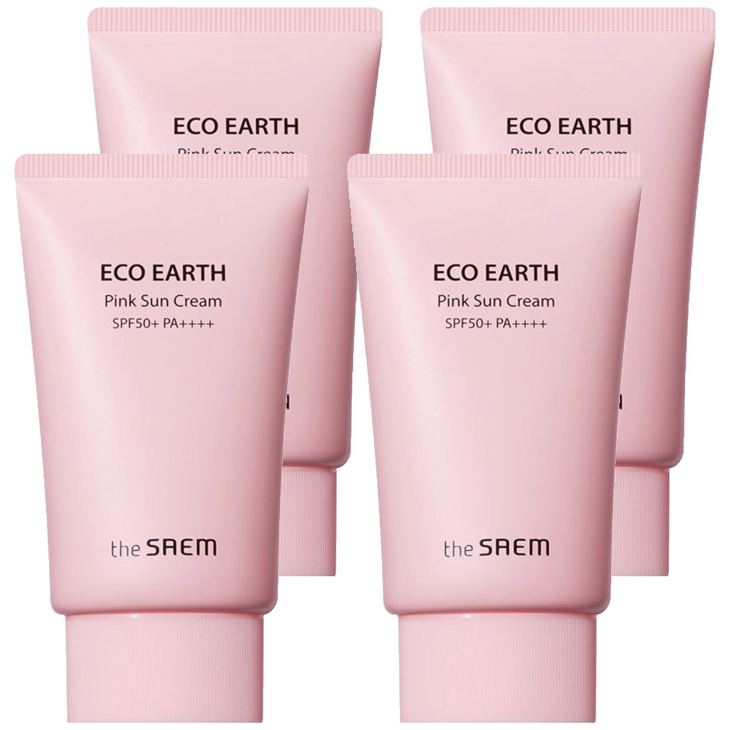 The Saem Eco Earth Pink Sun Cream (Set of 4) - SPF50+ PA++++ Calamine Soothing & Tone-Up Sunscreen, 50g x 4