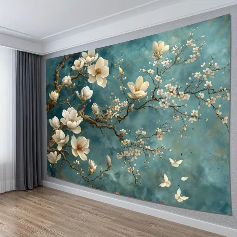2D Teal Magnolia Flower Tapestry for Bedroom Living Room Decor