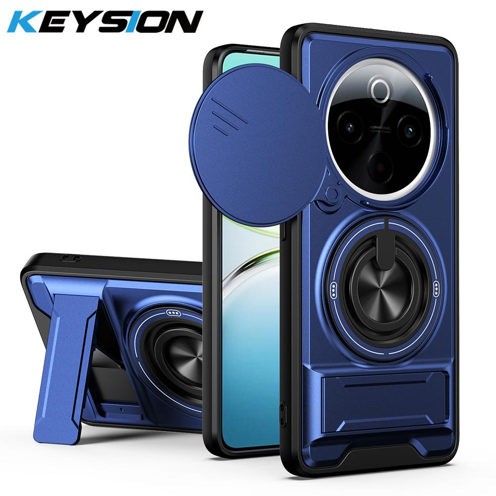 KEYSION Magnetic Phone Case for IQOO Z10 5G Slide Camera Protection Upright Kickstand 360° Ring Shockproof Cover for IQOO Z10