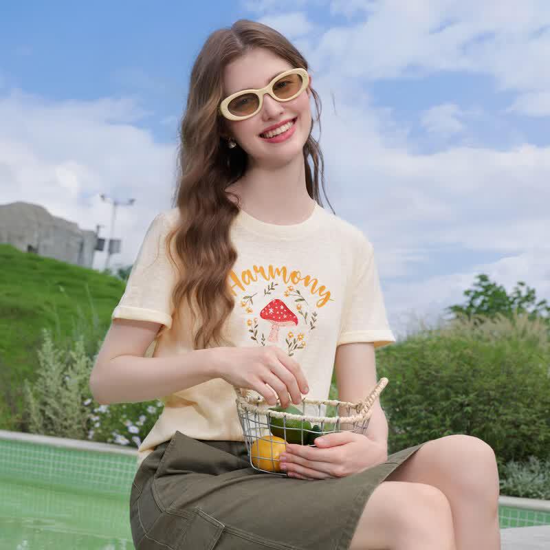 Betu Women's Mushroom Print Short Sleeve T-Shirt