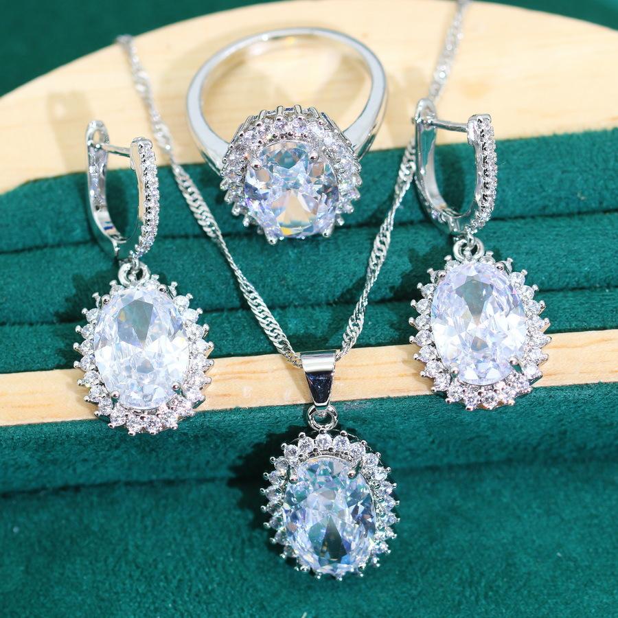 2024 New Jewelry Zircon Necklace Earring Ring Set