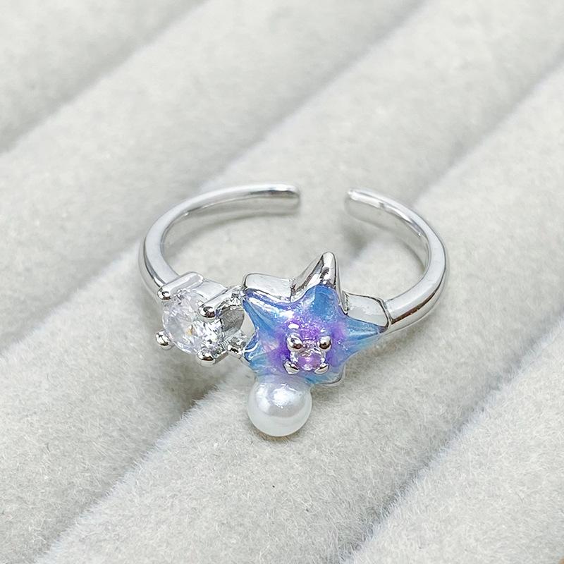 [Symphony Star Ring] Enamel Dripping Oil Fishtail Star Opening Ring Zircon Niche Light Luxury High-End Stacked Ring Adjustable opening