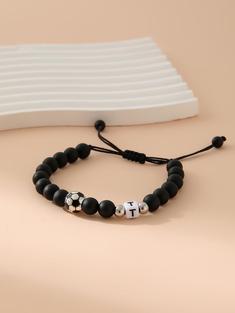 Mattschwarzes Fußball-Alphabet Verstellbares Perlenarmband Unisex Sport-Armband Schmuck