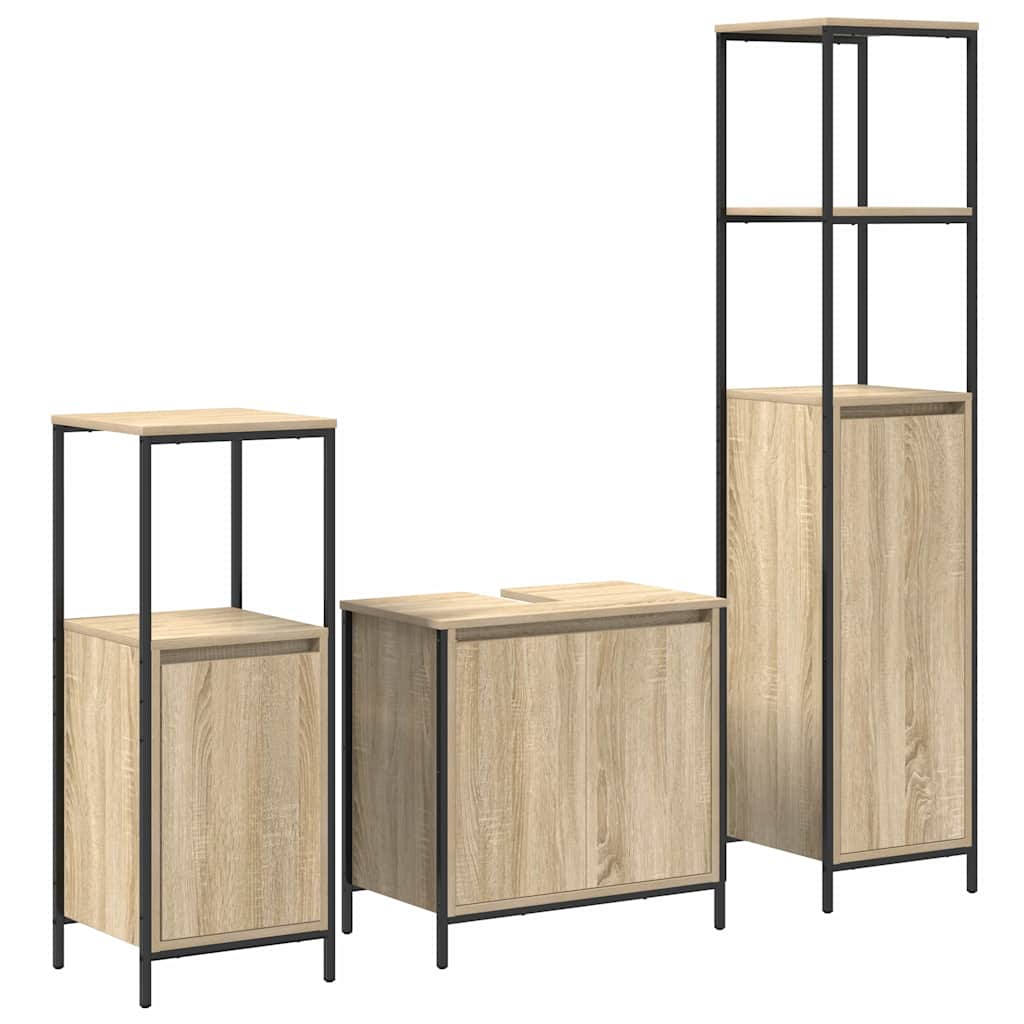 Bathroom Furniture Set with Shelf 3 Pcs Sonoma Oak and Black