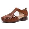 Damensandalen klobiger Absatz geflochten Retro Römische Sandalen Damen Echtes Leder durchbrochen bequem Oxford Schuhe Damen