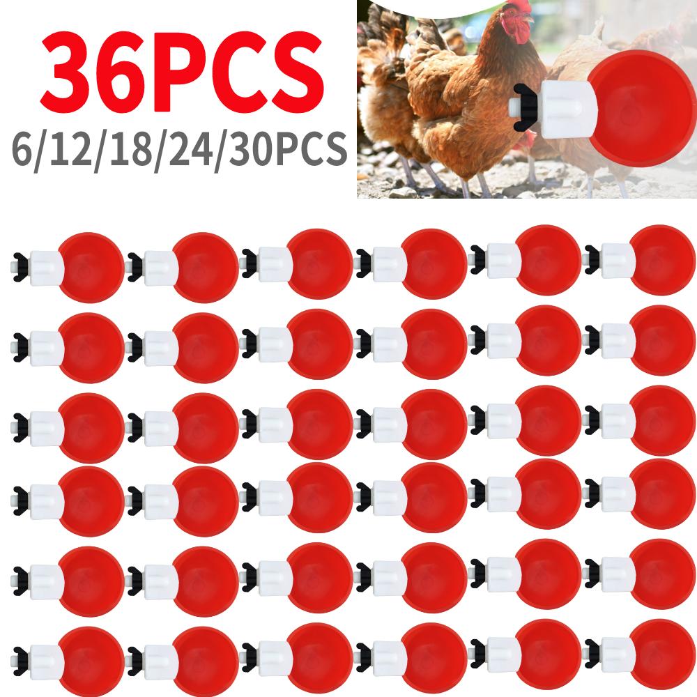 36PCS Chicken Duck Drinking Cup Automatic Drinker Chicken Feeder Plastic Poultry Farm Water Drinking Cups Feeding Watering Tools