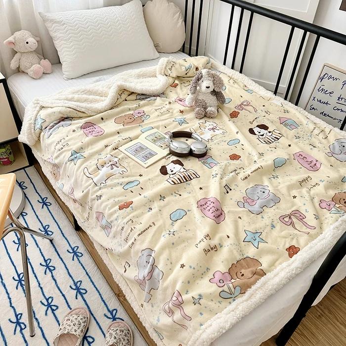 2025 New Printed Thickened Cartoon Milk Fleece Lamb Fleece Blanket Nap Blanket Sofa Blanket Spring and Autumn Season Available