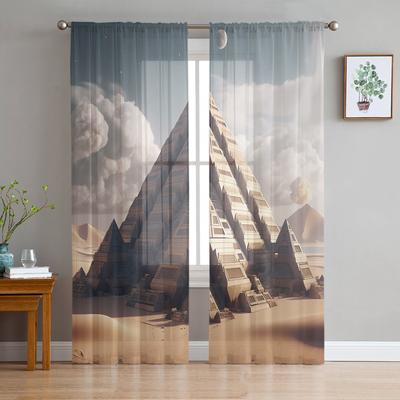 Cortinas de Ventana Pirámides Nubes Luna Cielo Desierto Estrellas Para Sala de Estar Dormitorio Cocina Gasa Transparente Tratamiento de Ventana