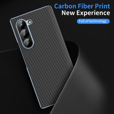 For Samsung Galaxy Z Fold5 5G Case Electroplating Lens Carbon Fiber Texture PC Phone Cover