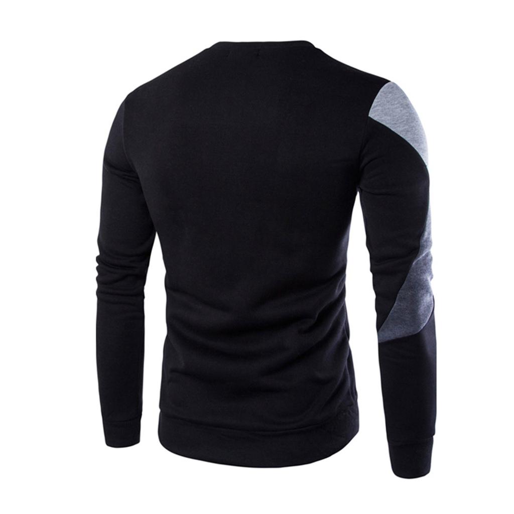 Herr Casual Slim Långärmad T-shirt Passform Skjorta Rundhalsad Patchwork Topp Blus