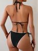 Einfarbiger Spitzenbesatz zum Binden Sexy Bikini Split Badeanzug Damen