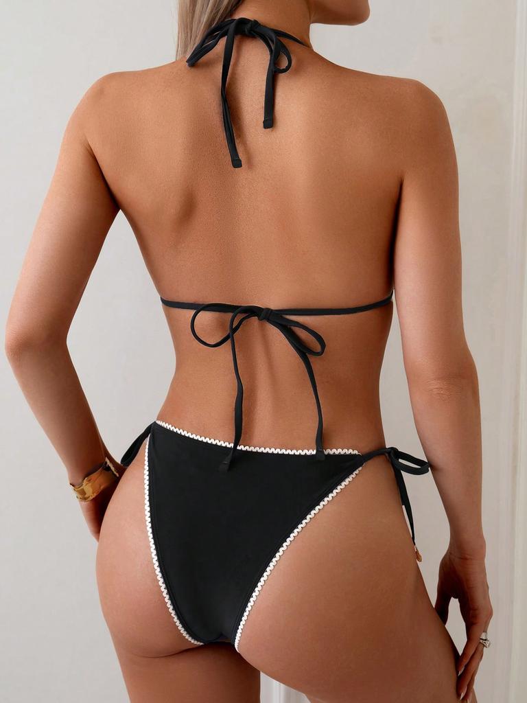 Einfarbiger Spitzenbesatz zum Binden Sexy Bikini Split Badeanzug Damen
