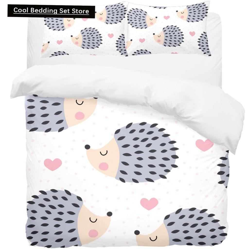 Cartoon Hedgehog King Queen Duvet Cover Rainbow Iridescent Bedding Set For Kids Girls Boys Starry Sky Animal 2/3Pcs Quilt Cover