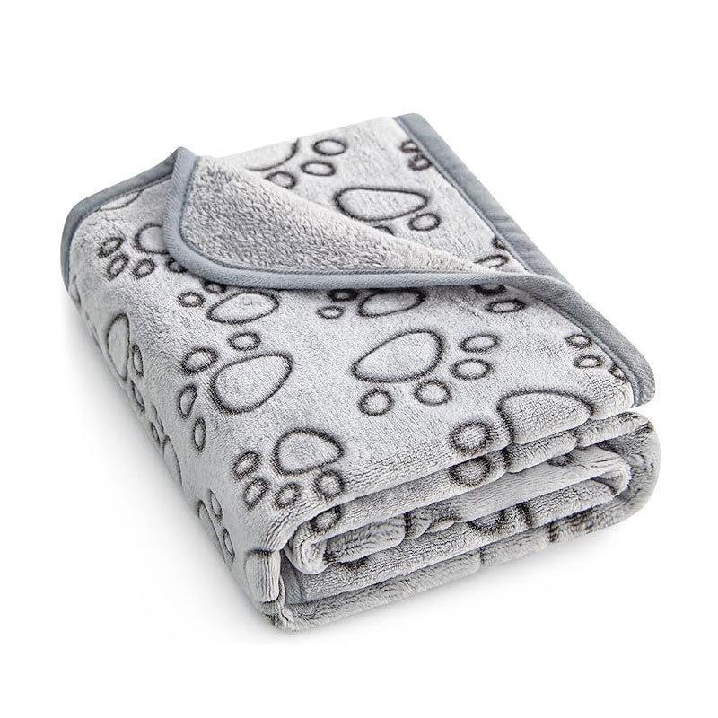 Warm Flannel Cut Paw Print Pet Blanket Soft Cozy Throw for Dogs Cats Couch Bed Essential