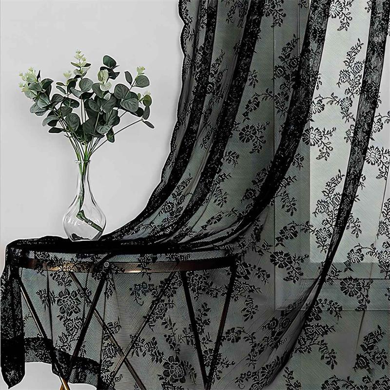 1pc Romantic Lace Sheer Curtain Flower Lace Window Curtains for Living Room Bedroom Home Window Screening Rod Pocket