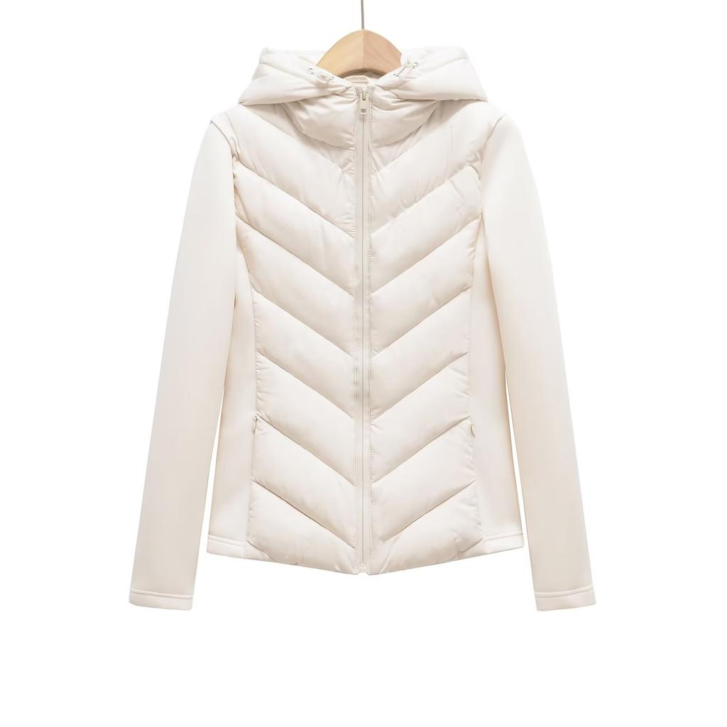 Chaquetas con Capucha de Algodón de Aire Patchwork Elegantes para Mujer Otoño Invierno Parkas Deportivas Abrigos Cálidos de Corte Ajustado para Dama
