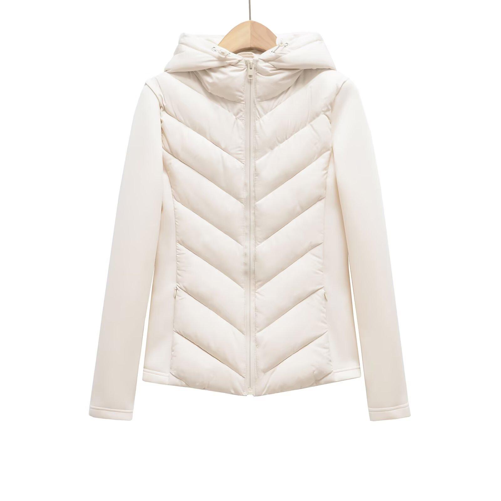 

Winter Women s Hooded Air Cotton Long-sleeved Slim Stitching Light Quilted Down Cotton Jacket for Women XS белый