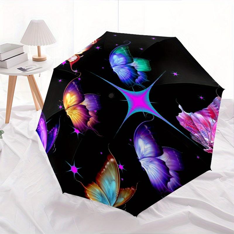 Colorful Butterfly Wallpaper for iPhone, HD Quality DesignUmbrella, Cute Umbrella with Cute Design, Portable 3-Fold Compact Umbrella for Men & Women,