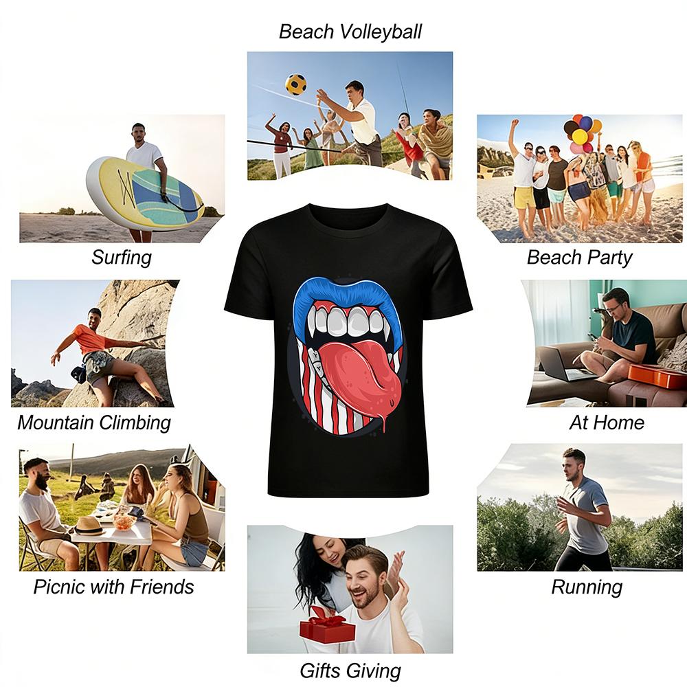 American Cool Fangs Tongue Print Trendy Street Casual Top Pure Cotton T-shirt