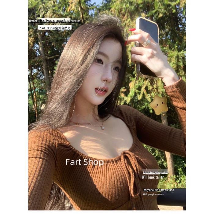 

Cashmere Three-Tone Ribbed Square Neck Long Sleeve Women s Autumn Base Layer Top Extra Large