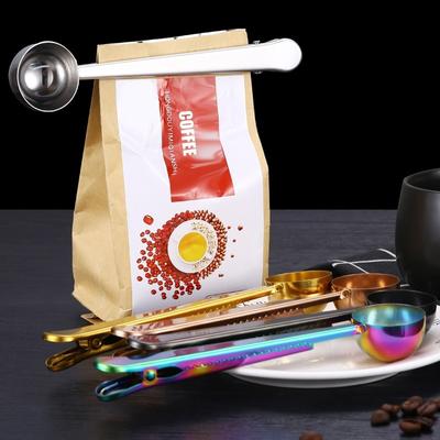 Colher de café 2 em 1, clipe de vedação de aço inoxidável, prata, acessórios de cozinha, receptor de café expresso, tigela, decoração, cafeteira