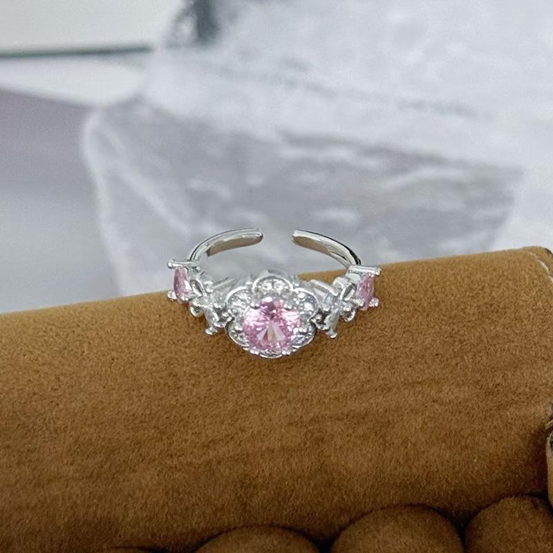 Medieval Vintage Light Luxury Love Crown Open Ring Zircon Exquisite Elegant Retro Court Style Index Finger Ring