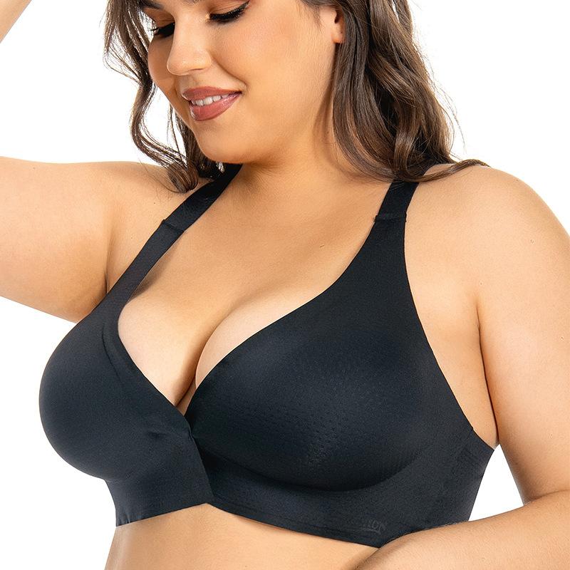 European and American Seamless Back Bra Full Cup Without Steel Ring Push Up Bra for Large Breasts with Front Buckle