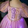 2025 Autumn/Winter Rapunzel Princess Long-Sleeve Luminous Mesh Dress for Girls