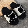 Thick-soled Fluffy Slippers for Women Outside, Autumn New One-word with Velvet Cotton Slippers, Home Wear Cotton Shoes for Women Outside