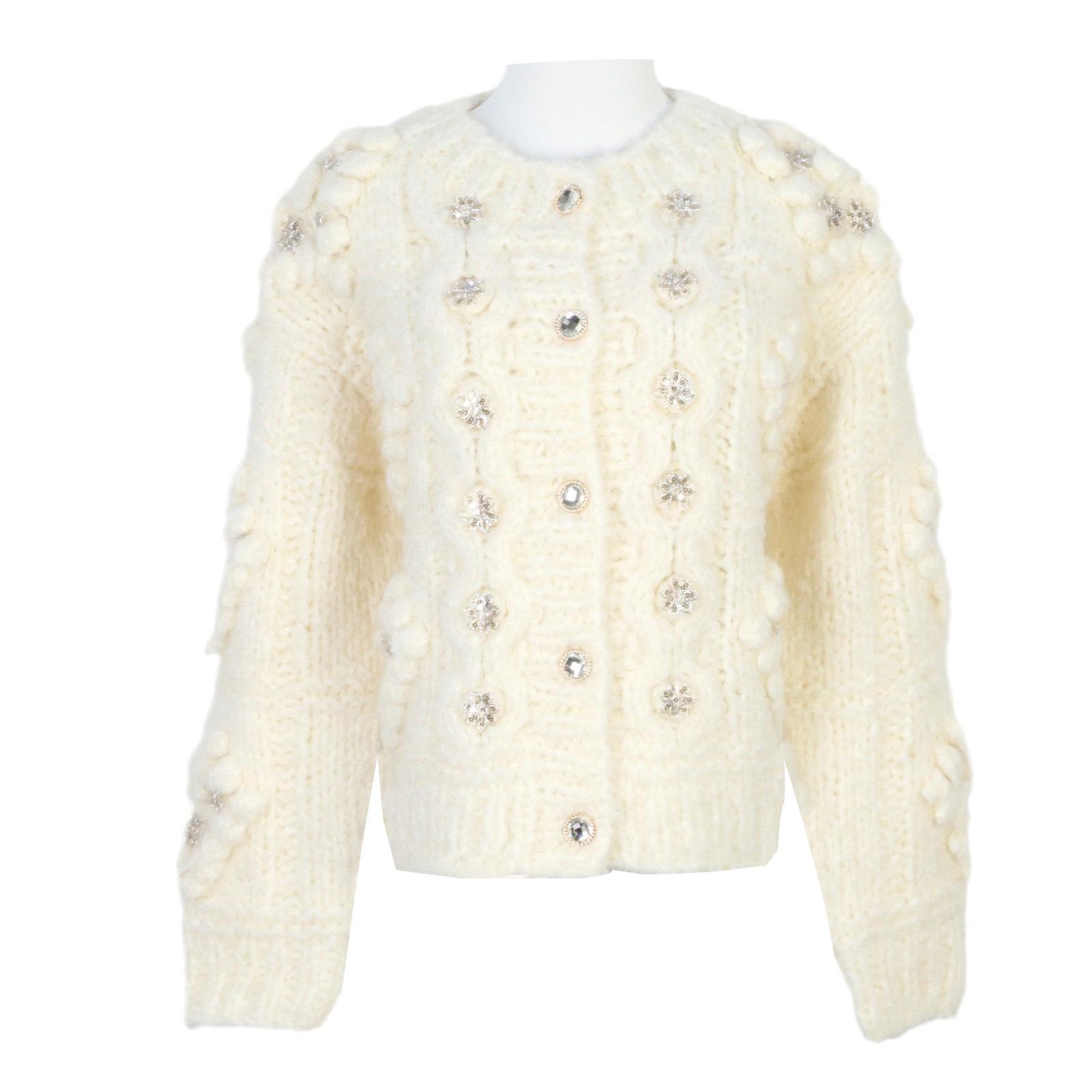 

Women s Autumn/Winter Sequin Round Neck Wool Cardigan - Loose, Cozy Fashion Small