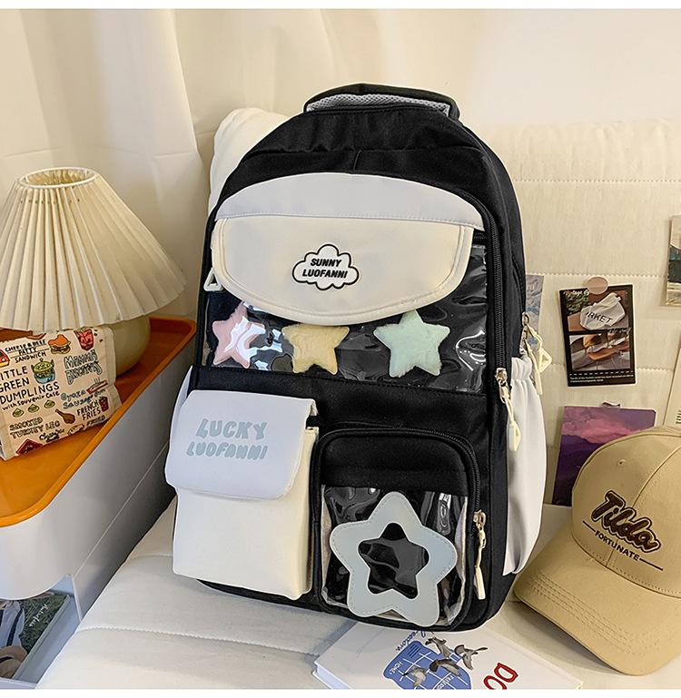 Schoolbag Butter Peach Star Sweet Waxy School Bag High Value Contrast Color Primary and Secondary School Students Grades 1-1 Multi-compartment