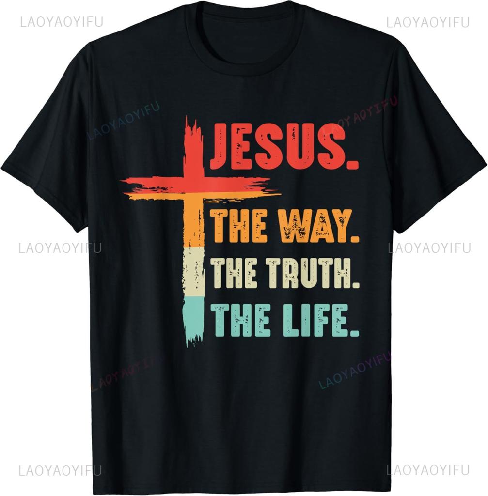 Christian T Shirt Women Unisex Kids Jesus The Way Truth Life Tshirt Cotton Graphic T Shirts Vintage T Shirt Camisetas