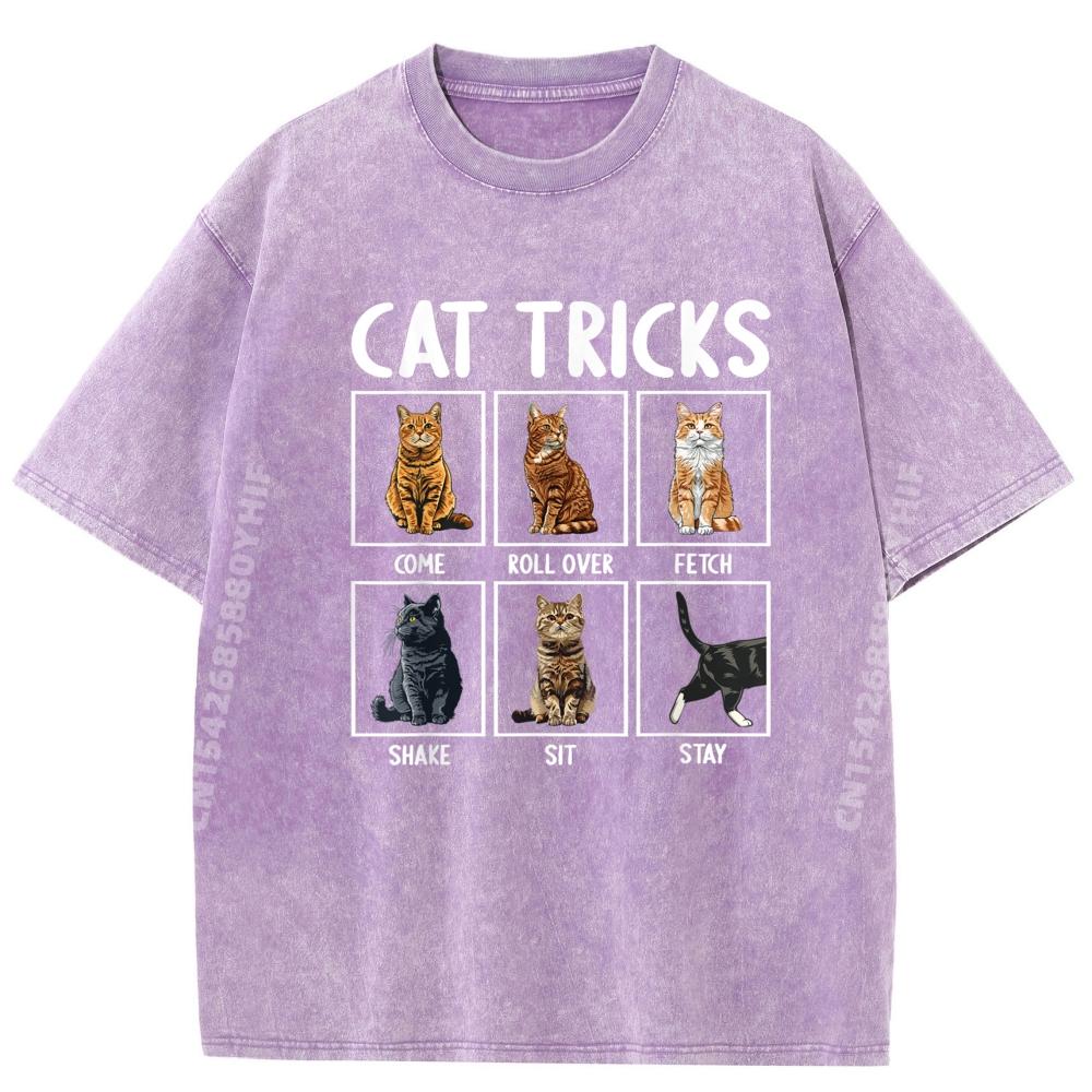 Cats Funny Cat Tricks Graphic T Shirts High Quality Adult Clothes Retro Washed Tops Tees Memorial Day
