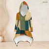 Women Plus Size Two Piece Set Hooded Long Sleeve Geometric Printed High Low Top Fitted Pants