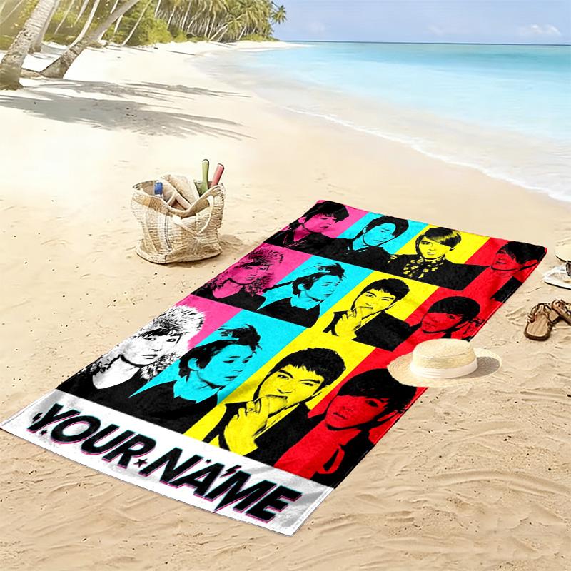 Name Custom Super Junior Print Beach Towel, Large Soft Quick Dry Towel for Beach Camping Swimming