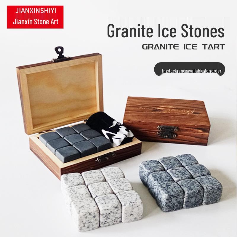 Whiskey Kühlsteine Geschenkset: Naturstein Eiswürfel in Holzbox