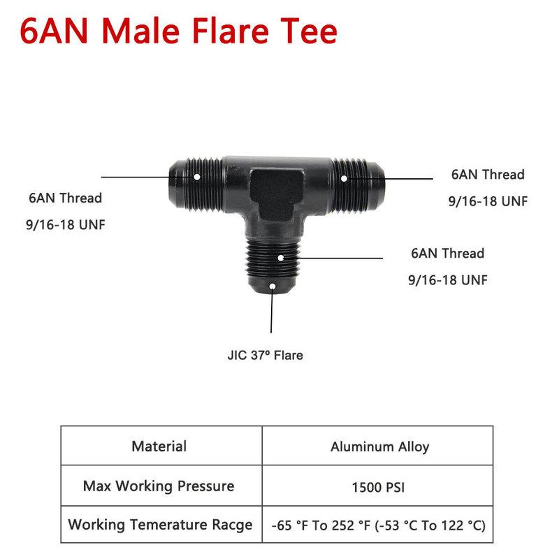 AN4 AN6 AN8 AN12 AN10 Male Flare With Female Tee Adaptor Union Fuel Hose Fitting 3 Ports T Pipe Connector Splitter Aluminum
