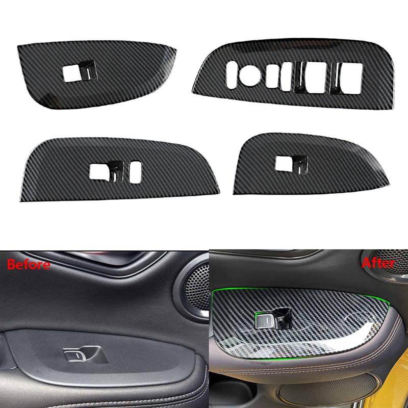 4pcs Car Window Glass Switch Lift Cover Trim for Honda HR-V HRV - Carbon Fiber Inner Armrest Cover Decoration