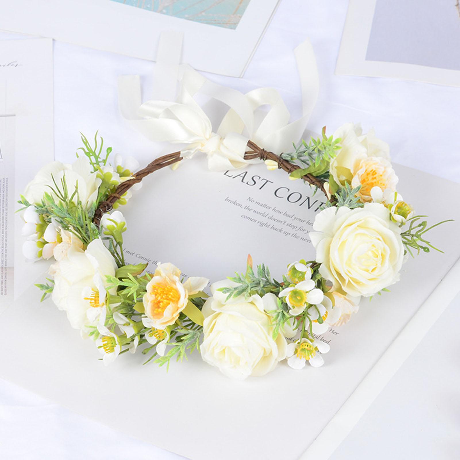 Flower Hairband Garland Colorful Flower Wreath Simulated Flower Wreath Hairband Girls Outdoor Beach Photography Hair Accessories