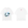Summer Pure Cotton Canvas Boat Landscape Print Round Neck Short Sleeved Loose High Street T-shirt for Both Men and Women