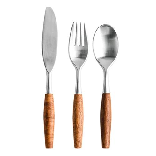 Super Qualité 1/5 Pcs Ensemble de Couverts Occidentaux en Acier Inoxydable 304 Manche en Bois Fourchette de Dîner Couteau Couverts Mat Vaisselle Couverts de Table