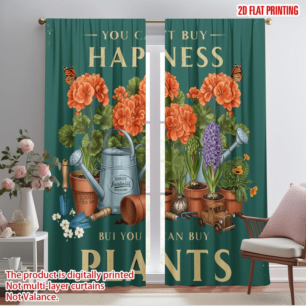 2pcs 2D Flat Printing Scene Curtain Happiness Plants Gardening Butterflies Polyester Without Electricity Birthday Party Perfect