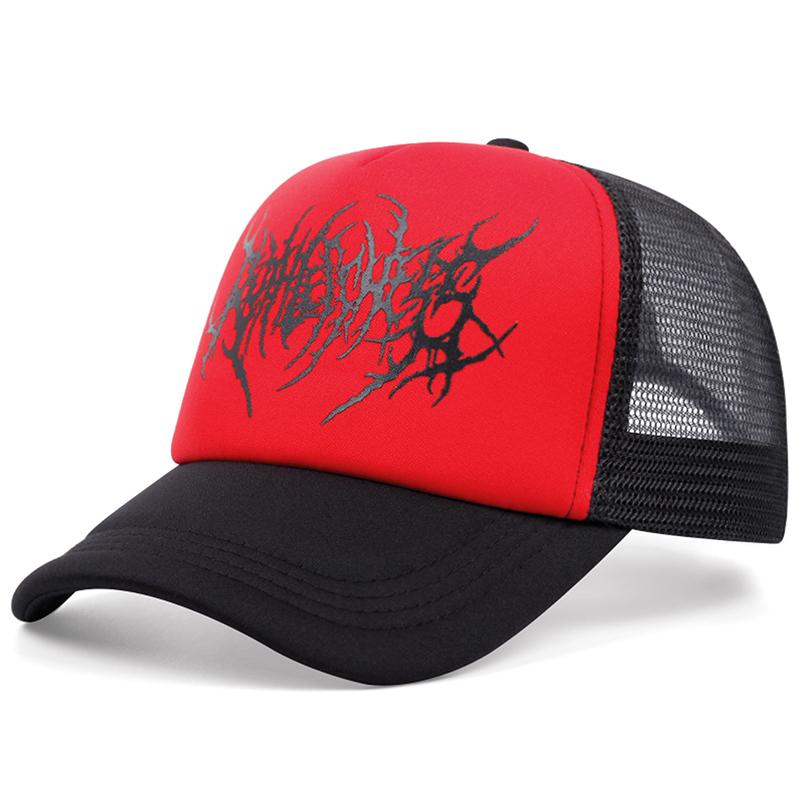 2025 Personalized New Gothic Printed Breathable Mesh Hat Outdoor Leisure Sunshade Baseball Hat Street Hip Hop Skateboarding Hat