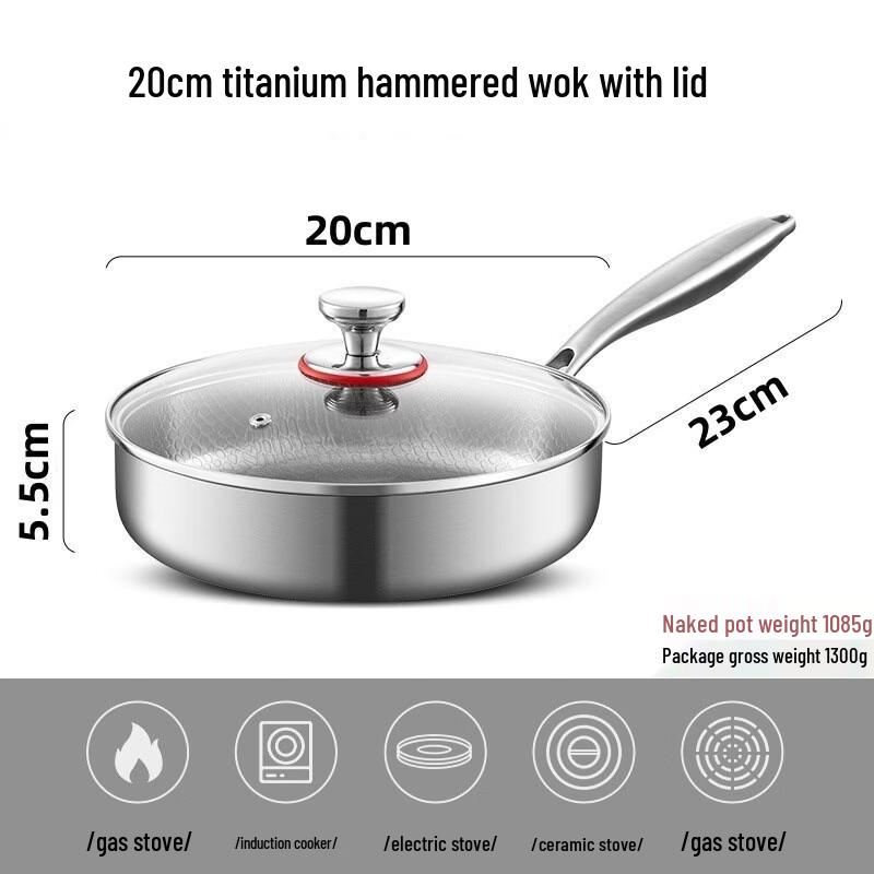 

Handun 20cm Uncoated Titanium Frying Pan with Lid