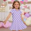 Girls Short Sleeve Polo Dress with Polka Dot Print and Pockets Casual Lightweight Summer Dress for Kids