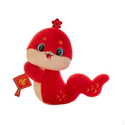 Chinese Year Cartoon Snake Plush Toy Hug Pillow Red Color Soft Ornament
