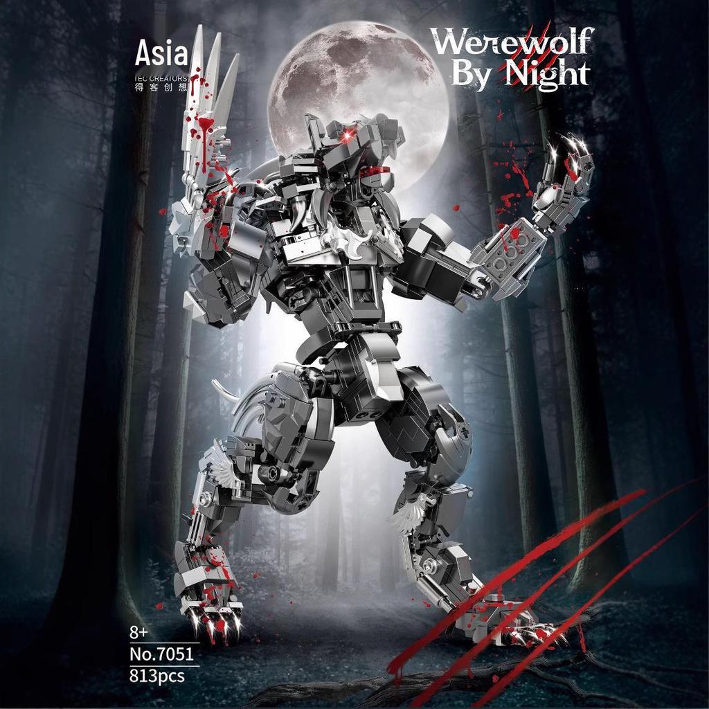Midnight Werewolf Mecha Model: High-Difficulty Halloween Building Block Set
