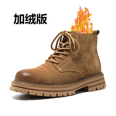 Fashion High Quality Men's Lace Up High Top Boots Fashion Tactical Shoes Vintage Genuine Leather Classic Retro Plush Insulation Men Boot